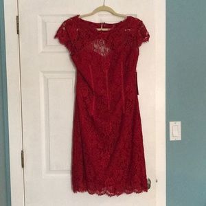 Monique Lhuillier Red Sheath Dress with Open Back